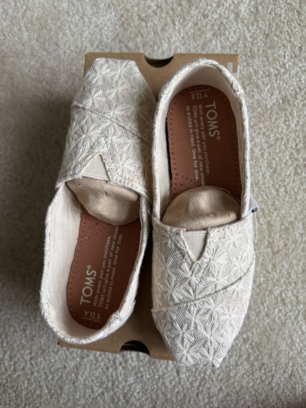 TOMS Cream Embroidered Kids Slip-On Shoes